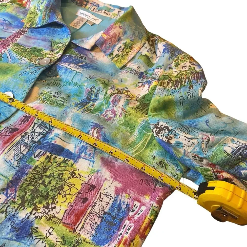 Coldwater Creek, Size Large, Colorful Paris Print Blazer, Linen Blend, Artsy - Picture 11 of 16